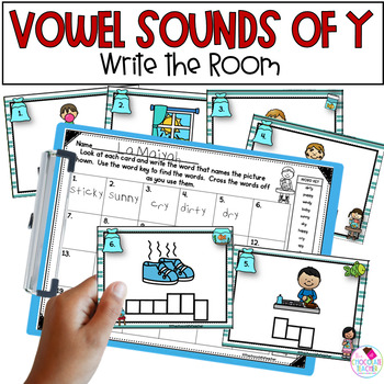 Preview of Vowel Sounds of Y - Long Vowels - Write the Room - Phonics