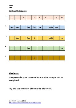 Preview of Y1 Place Value- Continue the Sequence