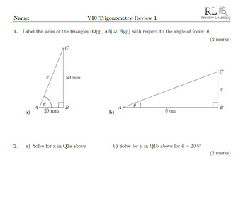 Preview of Y10 Trigonometry Review