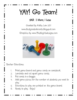 YAY! Go Team! 1 More, 1 Less by Kathy Law | Teachers Pay Teachers