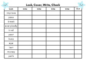 Preview of YEAR 2/1st Grade: Look, Cover, Write, Check - Common Exception Words (page 4)