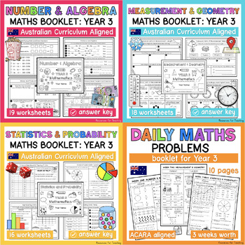 Preview of YEAR 3 Maths Booklet Bundle - Australian Curriculum Outcomes