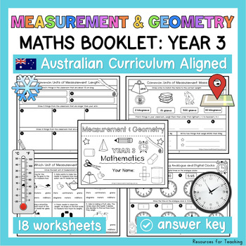 Preview of YEAR 3 Measurement and Geometry Worksheets and Booklet - Australian Curriculum