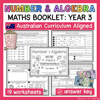 Preview of YEAR 3 Number and Algebra Worksheets and Booklet - Australian Curriculum
