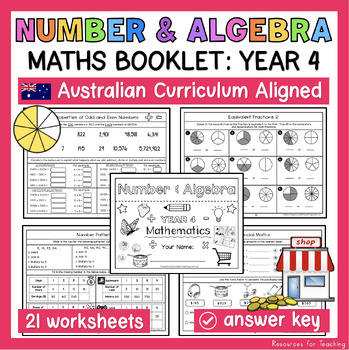 Preview of YEAR 4 Number and Algebra Worksheets and Booklet - Australian Curriculum