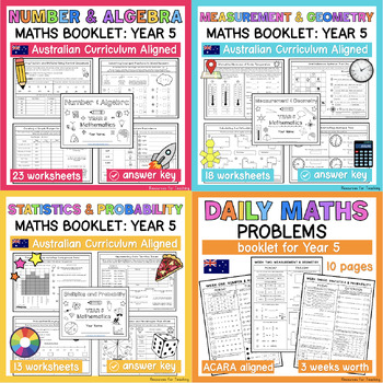 Preview of YEAR 5 Maths Booklet Bundle - Australian Curriculum Outcomes