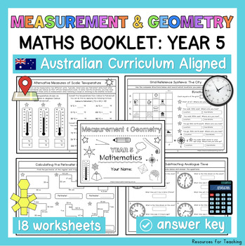 Preview of YEAR 5 Measurement and Geometry Worksheets and Booklet - Australian Curriculum
