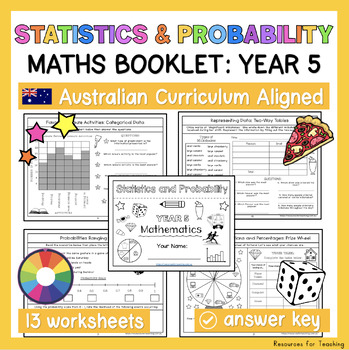 Preview of YEAR 5 Statistics and Probability Worksheets and Booklet - Australian Curriculum