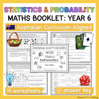 Preview of YEAR 6 Statistics and Probability Worksheets and Booklet - Australian Curriculum