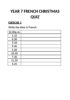 Preview of YEAR 7 FRENCH CHRISTMAS QUIZ