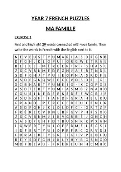 Preview of YEAR 7 FRENCH PUZZLES
