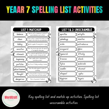 Preview of YEAR 7 SPELLING LIST 1 & 2 ACTIVITIES