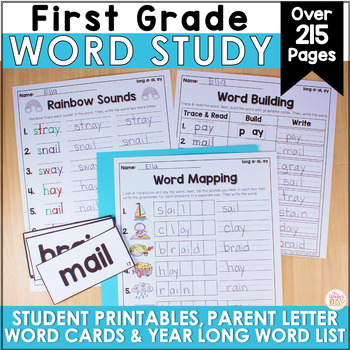 Preview of 1st Grade Word Study List, Printables & Word Cards EDITABLE - Yearlong Spelling