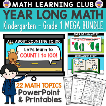 Preview of Kindergarten Math YEAR-LONG PowerPoint Worksheets BUNDLE