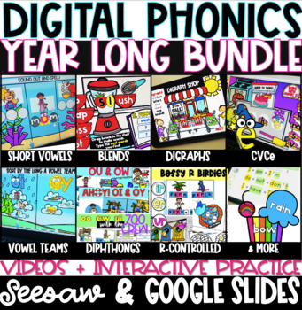 Preview of YEAR LONG DIGITAL PHONICS! Google Slides, Seesaw, PPT GROWING Bundle