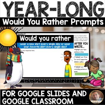 Preview of YEAR-LONG DIGITAL Would You Rather Prompts BUNDLE - Grades 2-5 for Google Slides