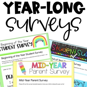 Preview of YEAR-LONG FEEDBACK BUNDLE | Beginning, Middle, and End of Year Surveys
