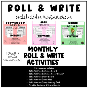 Preview of YEAR LONG Roll & Write | Literacy Center | Writing Center | Sentence Writing