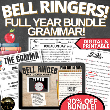 Preview of ELA BELL RINGERS DO NOWS MORNING BELL WORK GRAMMAR PARTS OF SPEECH YEAR BUNDLE