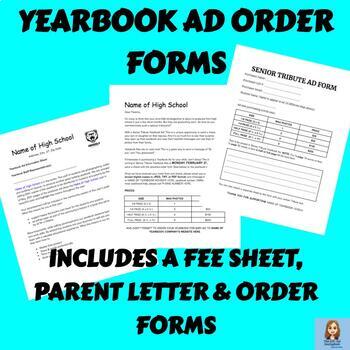 Preview of YEARBOOK AD ORDER FORMS Editable & Includes Parent Letter for Back to School Ngt