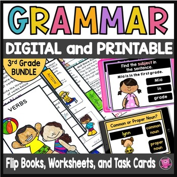 Preview of 3rd Grade Parts of Speech Grammar Flipbooks, Writing, and Task Cards BUNDLE