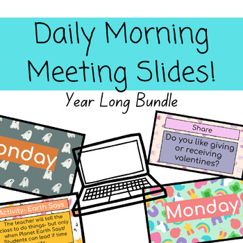 Preview of YEARLY BUNDLE!! DAILY MORNING MEETING SLIDES- Google Slides for each month
