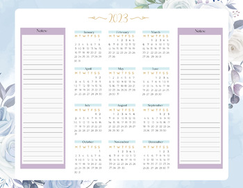 Preview of 2023 YEARLY CALENDAR FOR TEACHERS W/ 2 BEAUTIFUL DESIGNS INCLUDES NOTES SECTION