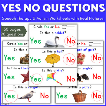 Preview of YES NO QUESTIONS Speech Therapy Worksheets with Visuals Autism Special Education