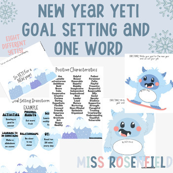 Preview of YETI NEW YEAR GOALS Resolutions One Word Project | NO PREP | Two Projects | 2024