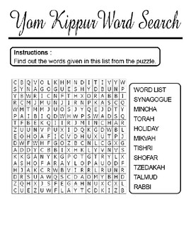 Download YOM KIPPUR ACTIVITIES, 7 PAGES, YOM KIPPUR WORD SEARCH ...