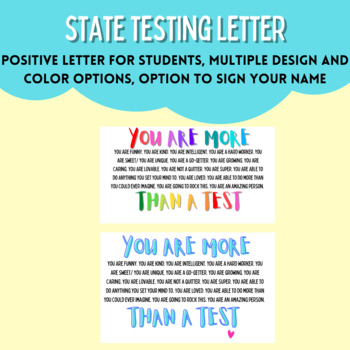 Preview of YOU ARE MORE THAN A TEST Positive State Testing Letter from Teacher