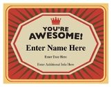 YOU'RE AWESOME editable certificate