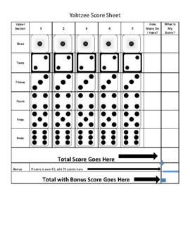 yahtzee score card worksheets teaching resources tpt