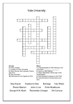 Yale University Crossword Puzzle and Word Search Bell Ringer TPT
