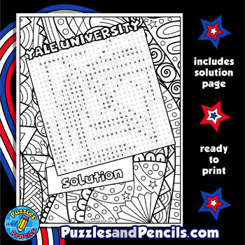 Yale University Word Search Puzzle Activity with Coloring Connecticut