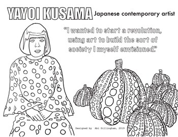 Preview of Yayoi Kusama (Japanese artist) Coloring Page - Women's History Month