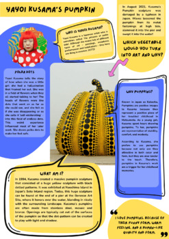 Preview of Yayoi Kusama's Pumpkin Poster Set for Halloween Art Classroom Decor and Research