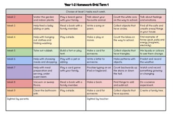 Preview of Year 1-2 Homework Grids for Terms 1-4