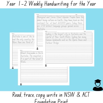 Preview of Year 1/2 handwriting practise worksheets read, trace, copy, write in NSW ACT