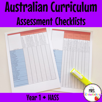 Preview of Year 1 HASS Australian Curriculum Assessment Checklists