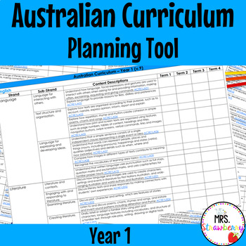 Preview of Year 1 Australian Curriculum Planning Tool