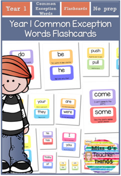 Preview of Year 1 English: Spelling  - Common Exception Words Flashcards with sentences