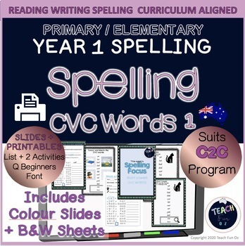 Preview of Year 1 First Grade CVC words list 1 spelling packet activities google slides