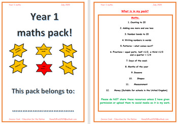 Preview of Year 1  / Kindergarten English pack and Math pack