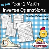 Year 1 Math - Inverse Operations - Add/Subtract to 10 - No