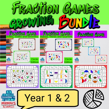 Preview of Year 1 & Year 2 Maths Fraction Games | Stage 1 Fractions Growing Bundle