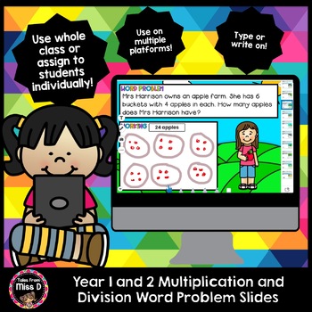 Preview of Year 1 and 2 Multiplication and Division Word Problem Slides - Distance Learning