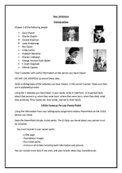 Preview of Year 10 Australian History Bibliography and PowerPoint assignment on 1920s