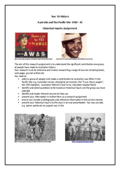 Preview of Year 10 Australian History - World War 2 Historical Inquiry Assessment