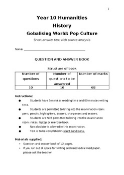 Preview of Year 10 History - Globalising World: Pop Culture Assessment (differentiated)